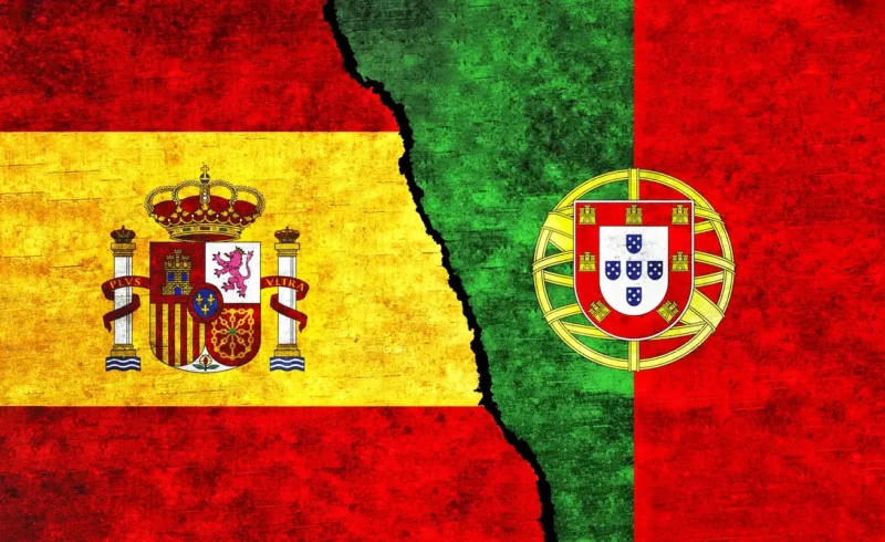 Comparaison graphique entre le Portugal et l'Espagne, illustrant les marchés immobiliers portugais et espagnols présentent des dynamiques différentes en termes de prix et de rentabilité.